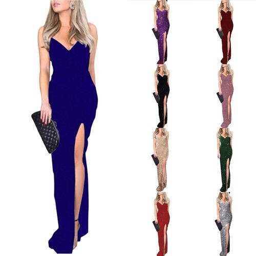 Stylisches Abendkleid für Damen ärmellos mit Pailletten und hohem Schlitz - Picture 4 of 17