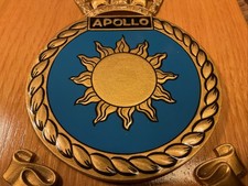 VINTAGE HAND PAINTED ROYAL NAVY, HMS APOLLO, WW2 NORMANDY  PLAQUE/SHIELD