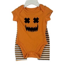 Newborn Halloween Pumpkin Face Bodysuit  Striped Pants Set