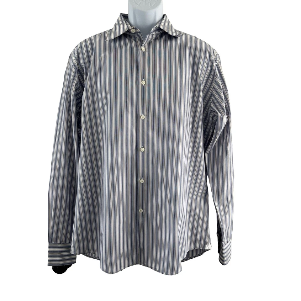 Camisa Colección Versace Para Hombre XL 17 Vestido Abotonado Calce Empresarial Rayas Foto 2 de 4