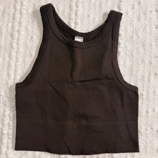 Nikibiki Ribbed Crop Tank Top Brown High Neck Chevron Seamless NS7913 USA Made