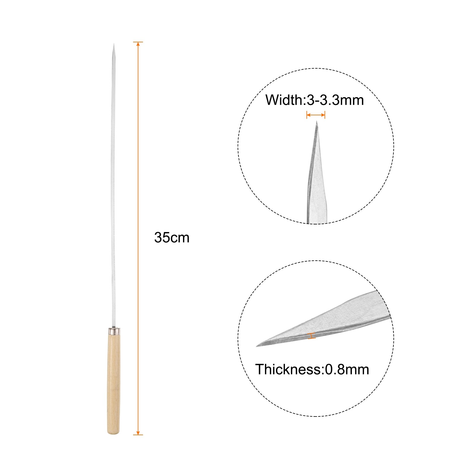 16pcs Kebob Skewers 33cmx3.3mmx0.8mm Flat Sticks with Wood Grip Handle