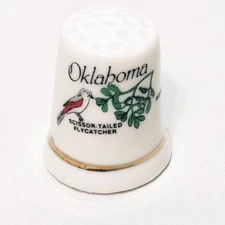 Oklahoma Mistletoe Scissor-Tailed Flycatcher Thimble Porcelain Vintage 1"