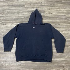Vintage Nike Center Swoosh 90  s Hoodie Size Large Men Faded Navy Blue Distressed