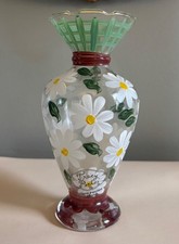 Vintage Tracy Porter Hand Painted Daisy Floral Design Glass Vase with TAG (6.5”)