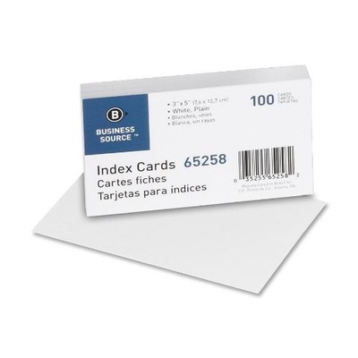 Business Source Plain Index Card - 100 - 165 G/m - 5'' X 3'' - 100 / Pack - White