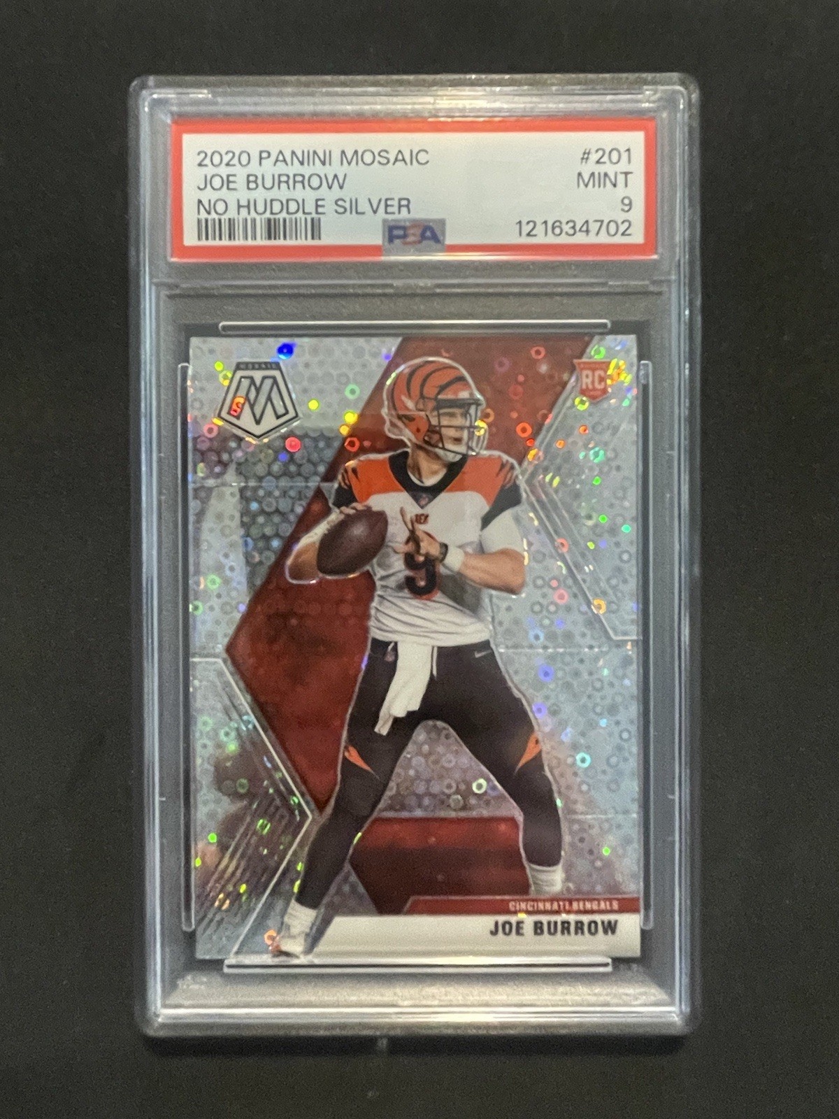 Joe Burrow #201 RC PSA 9 2020 Panini Mosaic No Huddle Prizm Silver Bengals