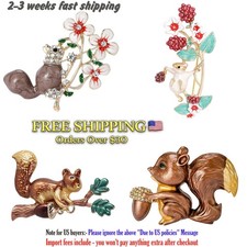 Classic Enamel Squirrel Brooches Rhinestone Cute Animal Pins Project Decoration