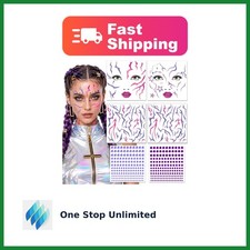 DPKOW Purple Halloween Face Tattoos with Gems, Purple Demon