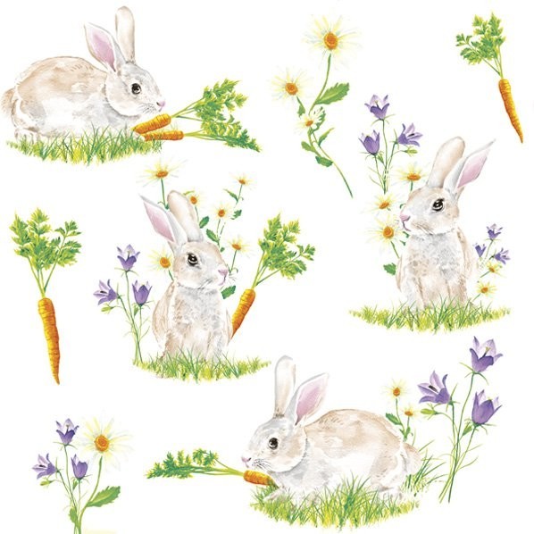 4 x Paper Napkins/33cm/3Ply/Decoupage/Little Bunnies with Carrots