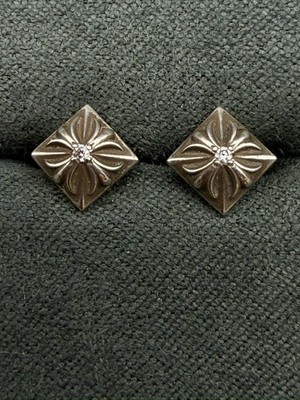 2 Chrome Hearts Pyramid Plus Diamond Stud Earrings Sterling Silver With Bags Box