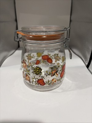 1970 s  Spice Of Life  Glass Canister w/ Veggies, Tomatoes and Mushrooms 3/4 L