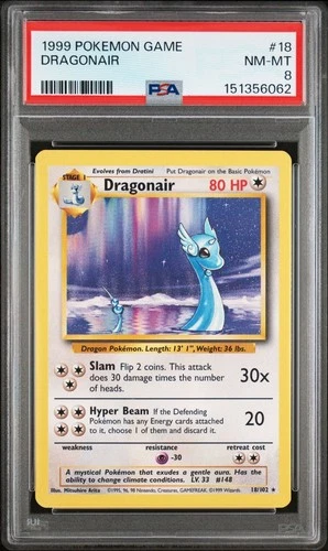 PSA 8 DRAGONAIR 18/102 Non-Holo Rare Base Set Unlimited WOTC 1999 - Pokemon Card