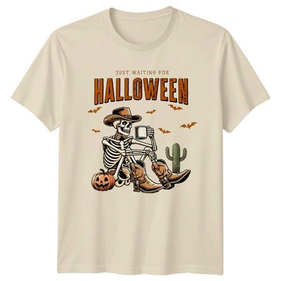 Just Waiting For Halloween T-Shirt Western Cowboy Halloween Geschenk für Sie und Ihn