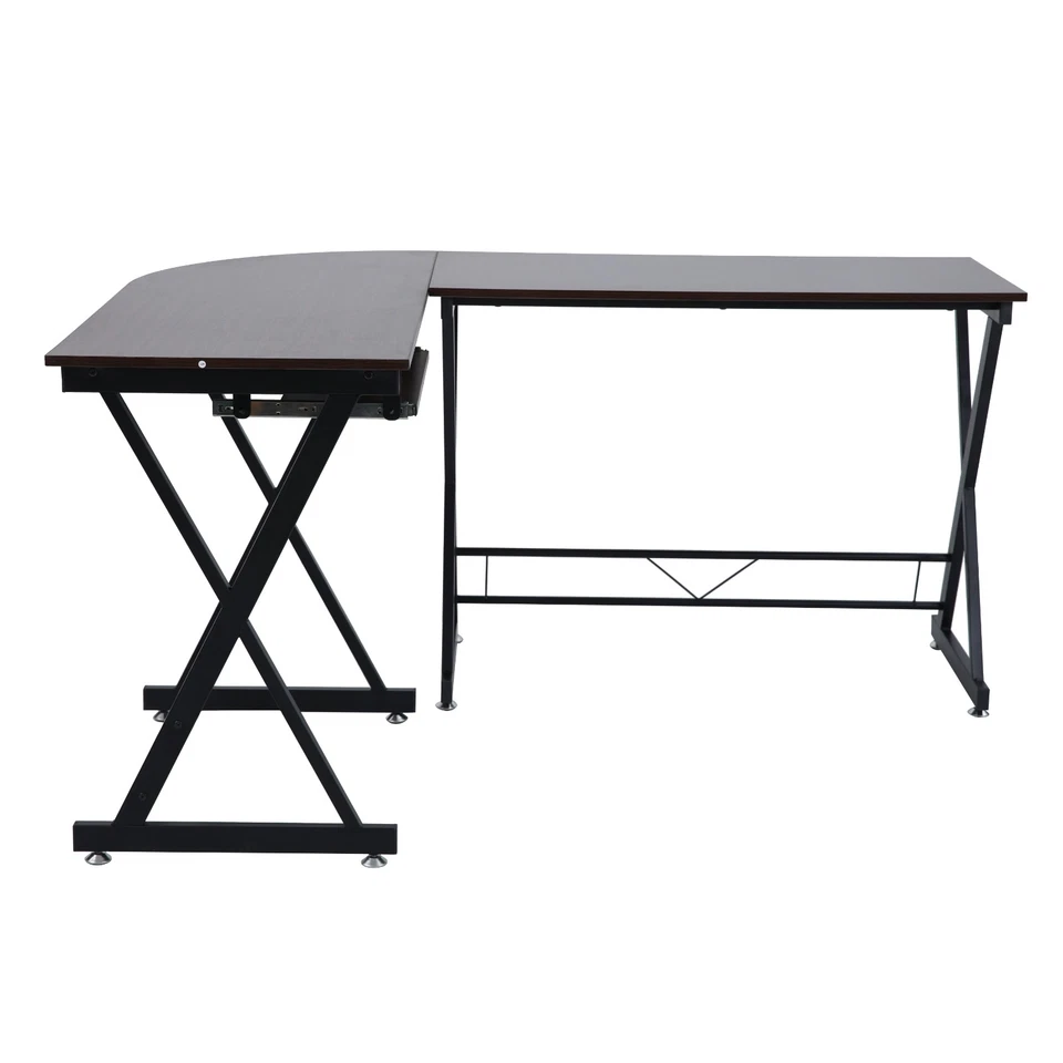 SVITA Eckschreibtisch Nussbaum-Optik schwarze Metall-Beine Computertisch Tisch - Bild 2 von 4