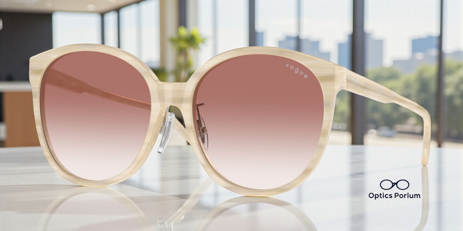 VOGUE VO5509SF 30708D Beige Horn Clear Gradient Pink 57 mm Women's Sunglasses