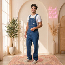 Carhartt Denim Bib Overalls Mens 38x30 Blue Cotton Utility Carpenter Workwear