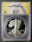 1988 S Proof $1 American Silver Eagle Dollar ANACS PF70 DCAM