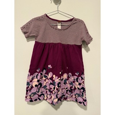 Tea Collection Girls Size 5 Purple Striped Floral Short Sleeve Cotton Dress
