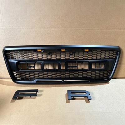 Front Upper Grille Matte Black Mesh Fit For 2004-2008 F-150 With Amber Lights