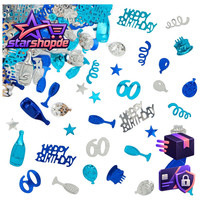 Deko Set 60. Geburtstag Konfetti Blau Silber Partydekoration JubiläUm Feiern