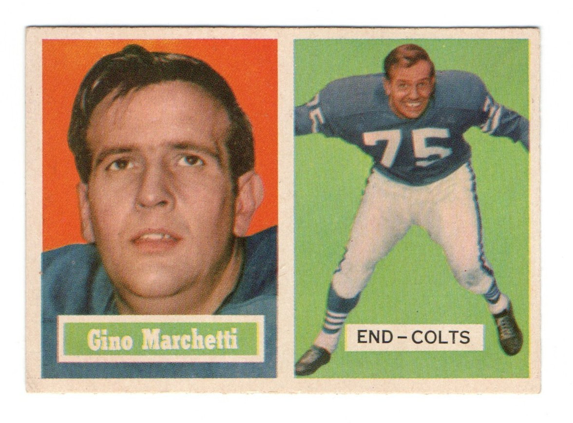 GINO MARCHETTI BALTIMORE COLTS #5 1957 TOPPS VG/EX CREASE FREE