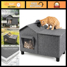 Weatherproof Elevated Outdoor Cat House - Large Grey Cat Bed for All Seasons