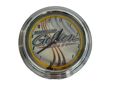 🕰️ 2002 Michelob Golden Draft Neon Tech Wall Clock – 15" Round – WORKING 🍺