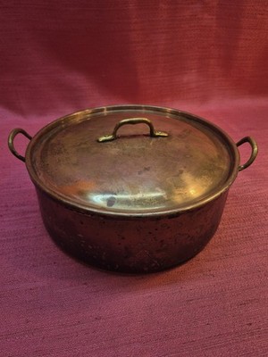 Vintage TAGUS Portugal Copper Braising Pan Casserole Pot Lid Brass Handles 9''