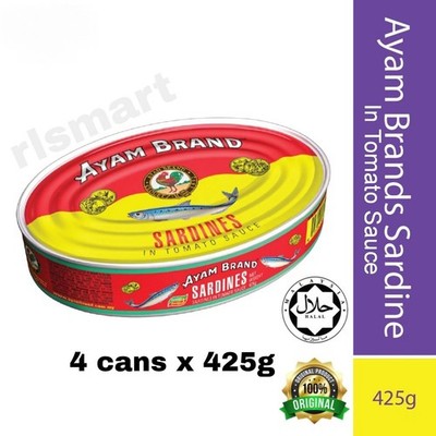 Ayam Brand Sardines in Tomato Sauce 425g x 4 Oval Cans