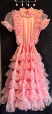 HulaKula Cute Pink Satin Organza Frilly Puff Sleeve Long Dress Sissy CD TV