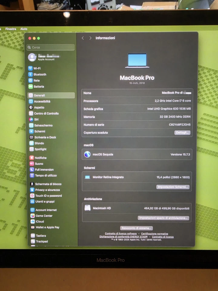 Apple MacBook Pro 15" 2018 · i7 · 32GB · 500GB, foto 2 di 5
