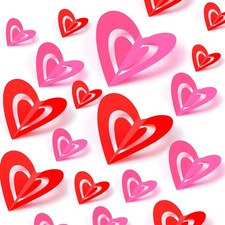 60 Pcs Valentines Day Wall Decorations - 3D Heart Stickers, Waterproof Wall D...