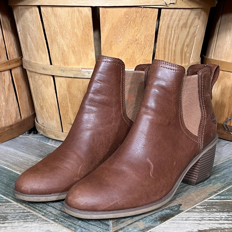 Timberland Brynlee Park Marrón Cuero Tacón Bloque Tirar de Botines Mujer 11 Foto 3 de 4