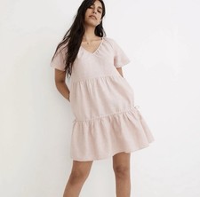 Madewell Lorelei Mini Dress Size XL Dusty Pink Linen-Blend Babydoll Lightweight