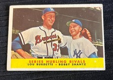 1958 Topps #289 Series Hurling Rivals (Burdette/Shantz)