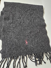 RALPH LAUREN Polo Classic Dark Gray Lambs Wool Scarf Embroidered Pink Pony