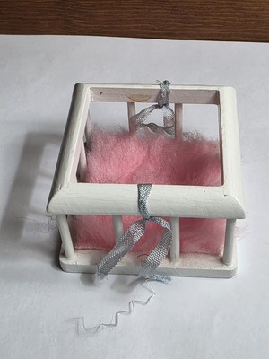 Vintage Caco Dollhouse Miniature Wood White Playpen With Pink Blanket W Germany