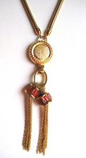 TRACY PORTER GOLD TONE AMBER COLOR TASSEL DROP PENDANT NECKLACE 26