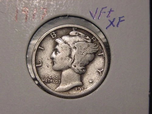 1917 MERCURY DIME VF + XF POPULAR DATE SHIPS FREE
