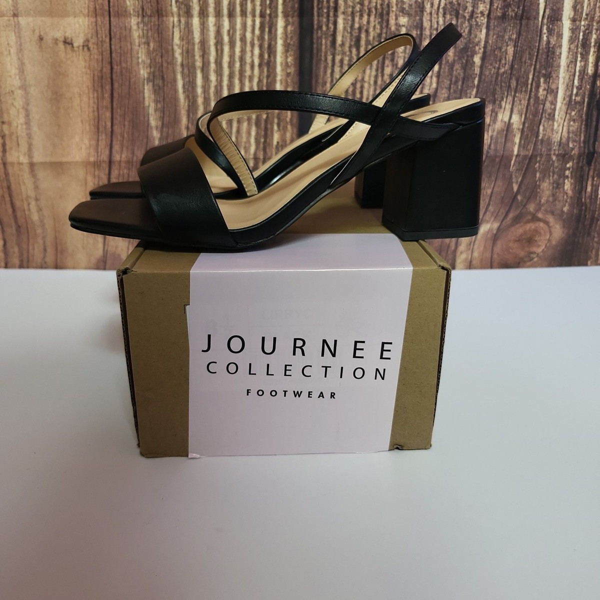 Journee Collection Womens Lirryc Black Slingback Straps Block Heel