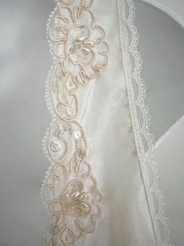 Vintage PAULINES TROUSSEAU Lingerie Nightgown M Long Ivory Satin Lace Sleeveless - Picture 6 of 12