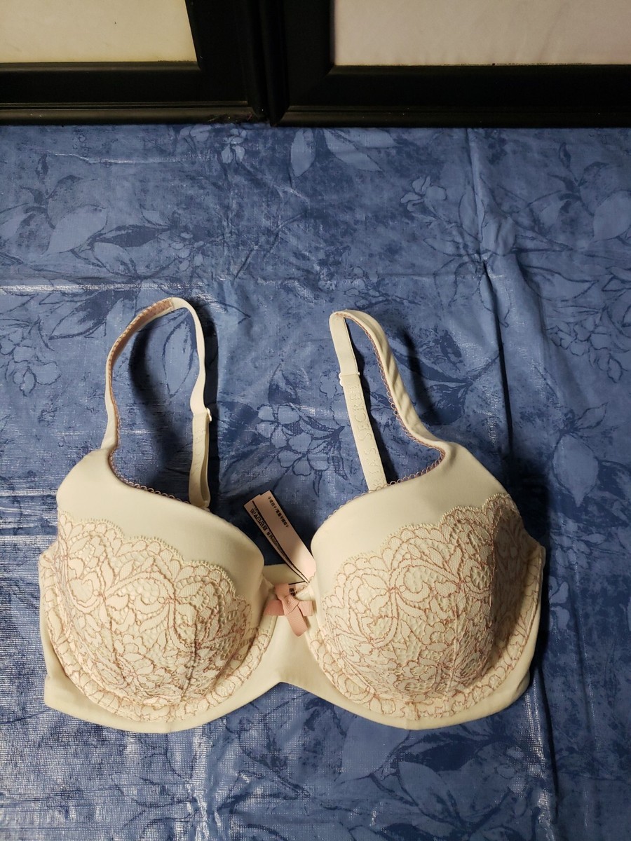 Victoria's Secret Body By Victoria lined white/pink Smooth lace Bra 32DD/E70