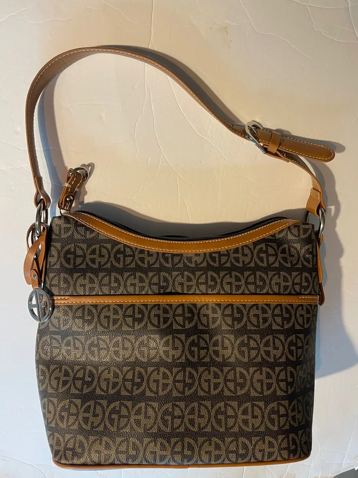 Giani Bernini Block Signature Hobo Shoulder Bag Brown Silver - Image 3 of 4