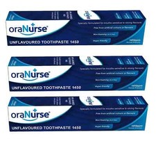 3 x OraNurse Unflavoured Toothpaste 50ml - Non-Foaming SLS Free EXP 09/2029