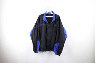 Vintage 90s Asics Mens Large Distressed Spell Out Full Zip Rain Jacket Black