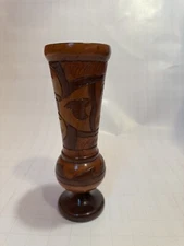 Hand Carved Wood 9” Bud Vase Floral Flowers Vintage Boho Hippie Tiki Bar Decor