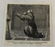 Gravure magazine 1882 ~ FIGURINE DE SAINT ANTHONY PADOUE, découpée dans l’art de Murillo