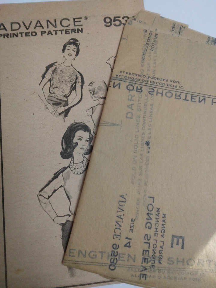Top Shirt Blouse Overblouse 14 Advance 9530 Sewing Pattern VTG 50s Long Short - Image 4 of 4