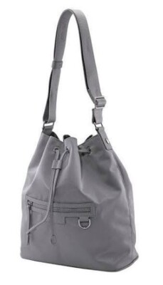LONGCHAMP LE PLIAGE NEO LARGE NYLON LEATHER BUCKET BAG LIGHT GREY
